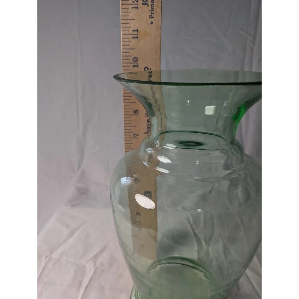 Vintage Light Green Glass Urn Vase Flared Rim Pedestal Base 10.5 Inch